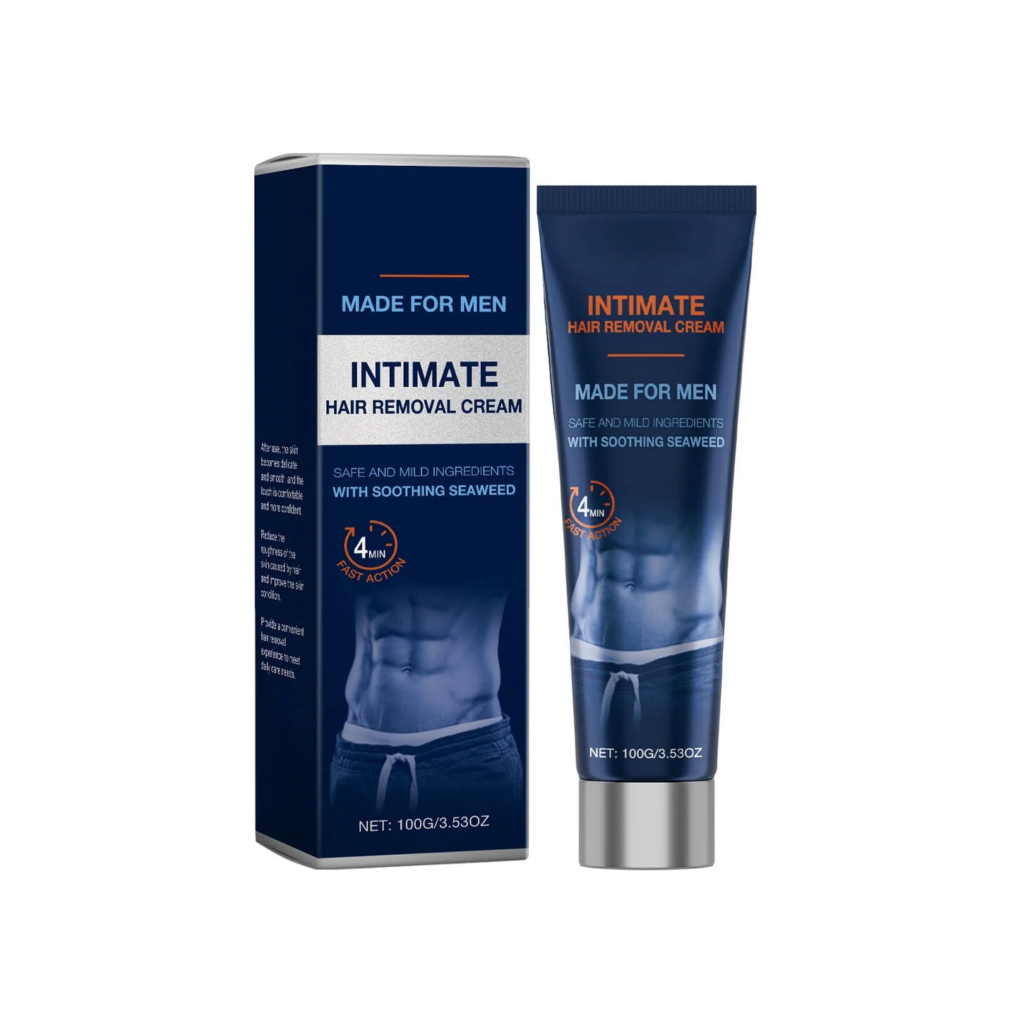 Hair Removal Cream for Men – Safe Manscaping Cream | 4-Min Fast Action, Soothing Seaweed Formula, 100g