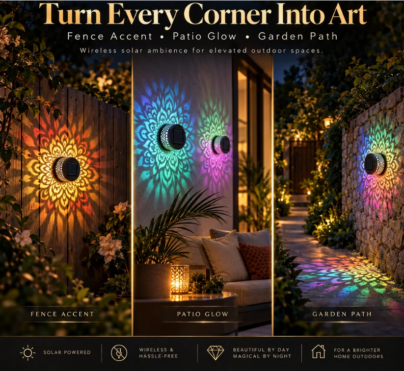Solar Mandala Wall Light Outdoor Garden Decor