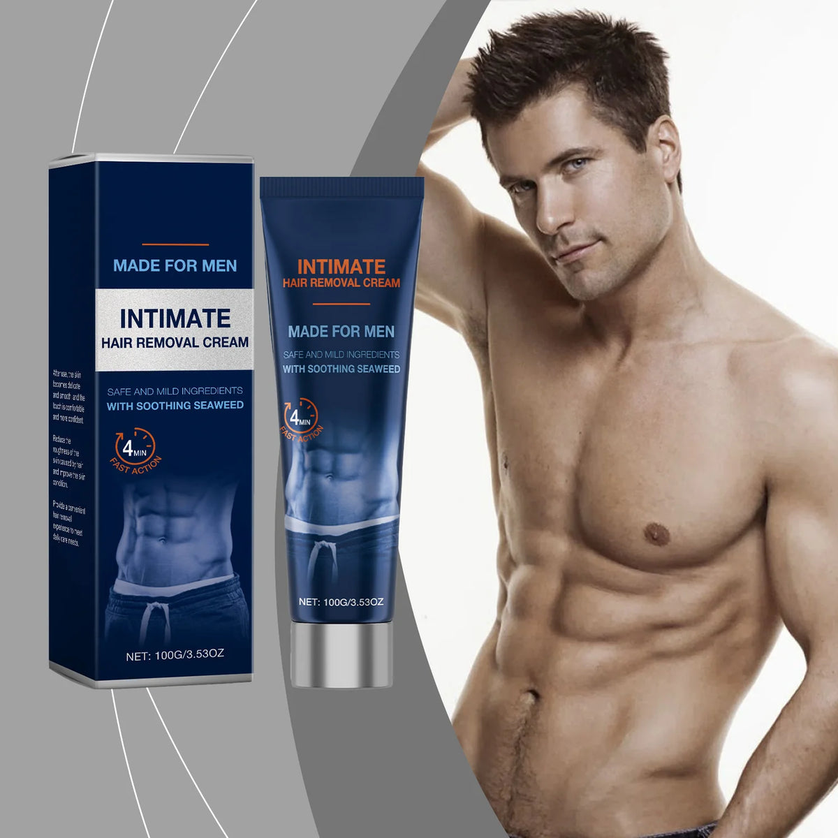 Hair Removal Cream for Men – Safe Manscaping Cream | 4-Min Fast Action, Soothing Seaweed Formula, 100g