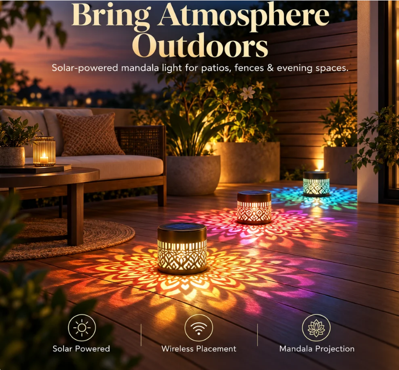 Solar Mandala Wall Light Outdoor Garden Decor