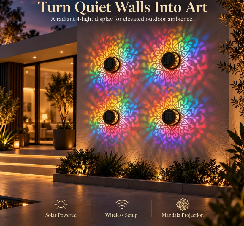 Solar Mandala Wall Light Outdoor Garden Decor