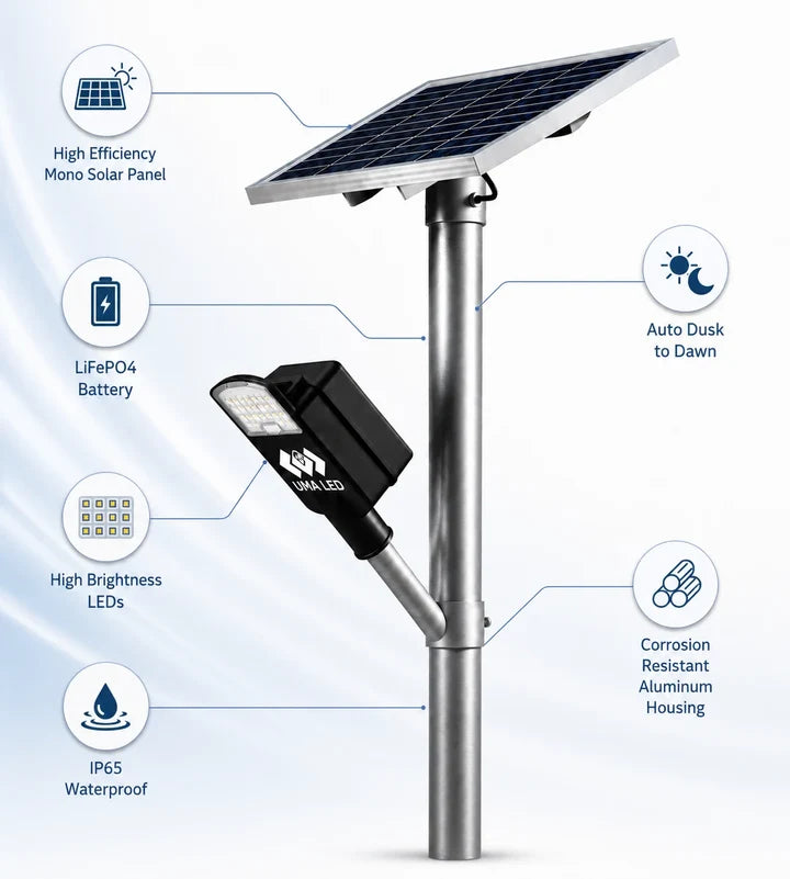 12W Solar Street Light | 60W Mono Panel & 18Ah LiFePO4 Battery