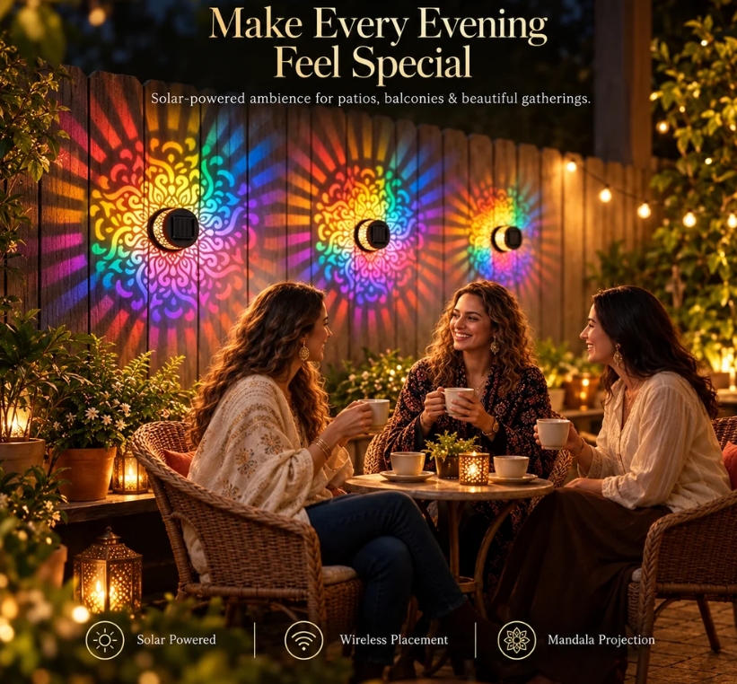 Solar Mandala Wall Light Outdoor Garden Decor