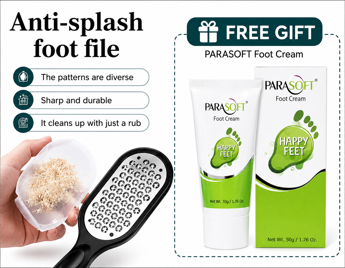 Foot File & Callus Remover | Anti-Splash Pedicure Rasp