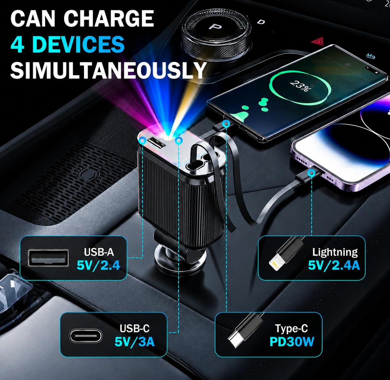 DriveGlow™ 4-in-1 Starlight Car Charger