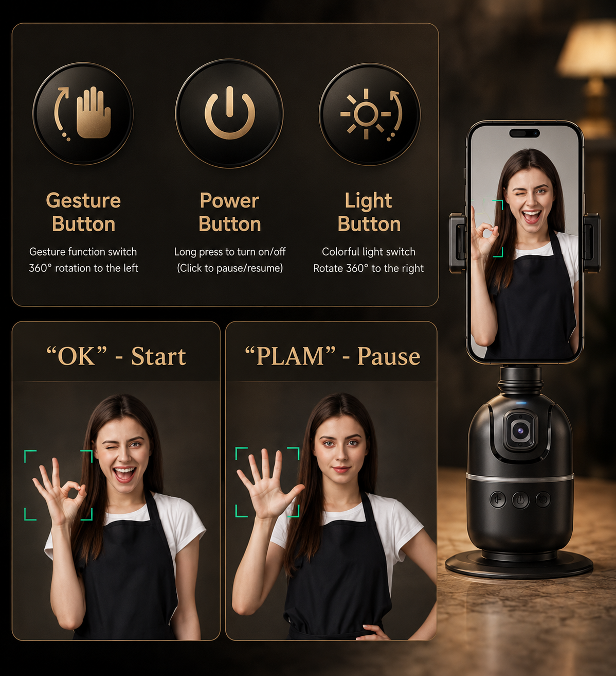 Lumi X360™ – Smart 360 AI Face & Body Tracking Gimbal with LED Lights