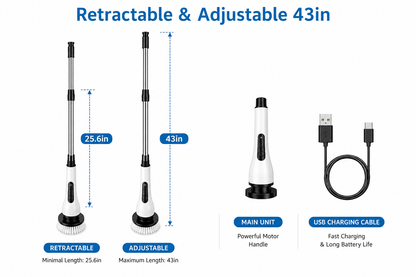 9-in-1 Electric Spin Scrubber – Cordless Retractable Cleaning Brush, IPX6 Waterproof