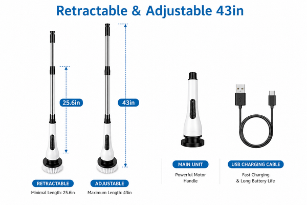 9-in-1 Electric Spin Scrubber – Cordless Retractable Cleaning Brush, IPX6 Waterproof