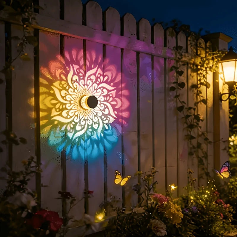 Colorful Light Emitting Color Solar Mandala Sunflower Wall Light Outdoor Garden Decor