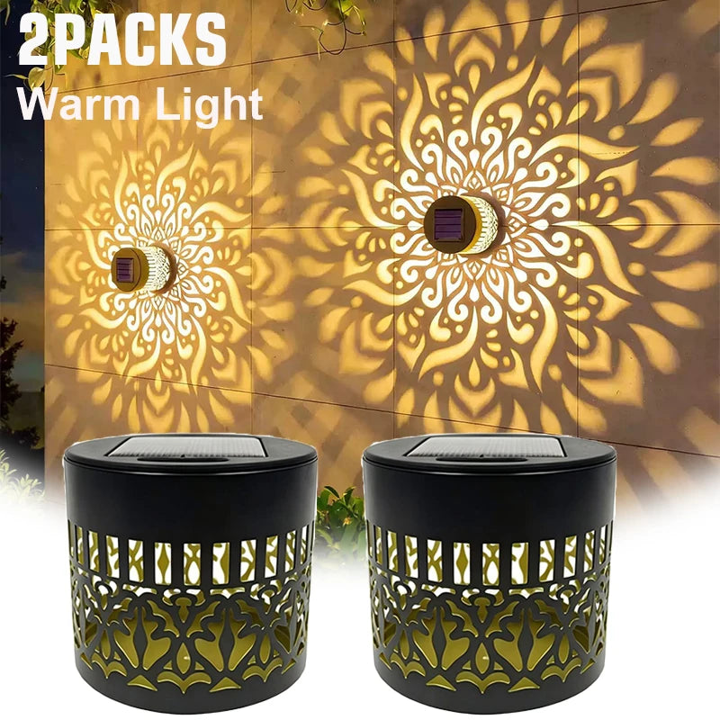 Warm Light 2PCS Emitting Color Solar Mandala Sunflower Wall Light Outdoor Garden Decor