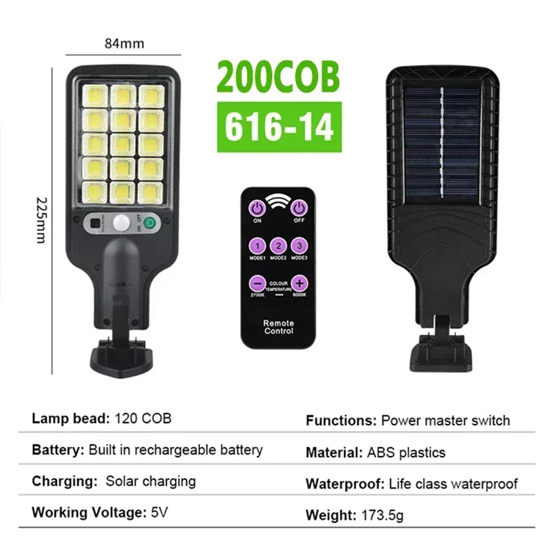 200COB With RC Emitting Color Solar Motion Sensor Street Light 3 Modes IP65 Waterproof