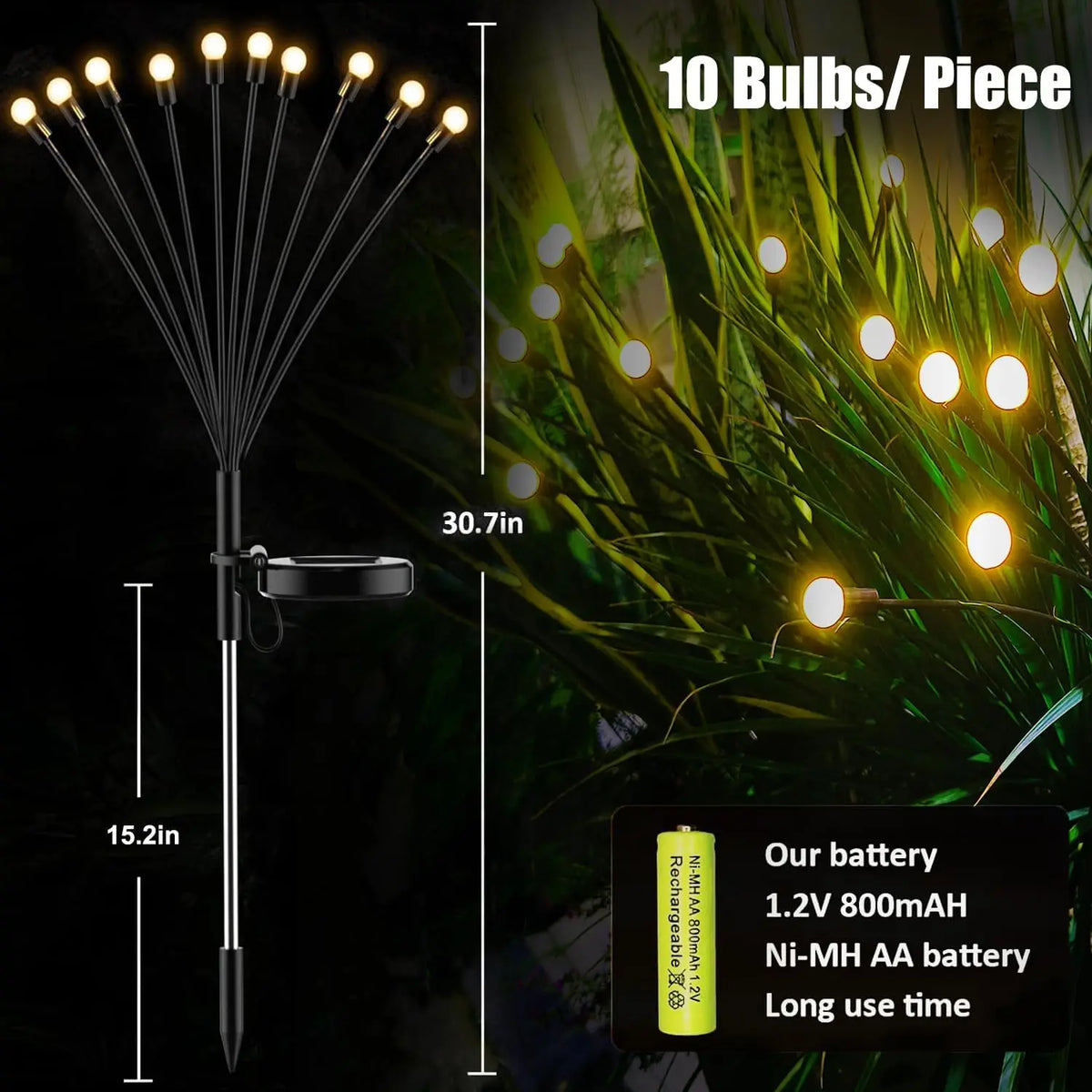 Solar Firefly Garden String Lights – 10 LED IP65 Outdoor