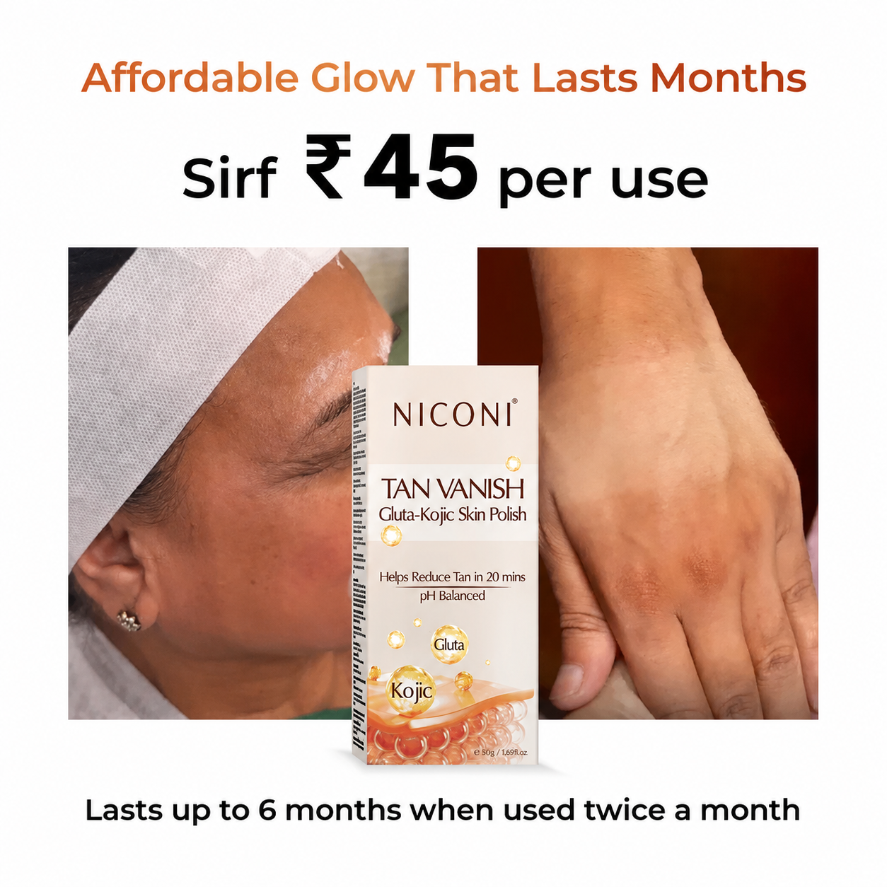 Instant Tan Removal Skin Polish | Kojic Acid & Glutathione 180g (₹45 per use)