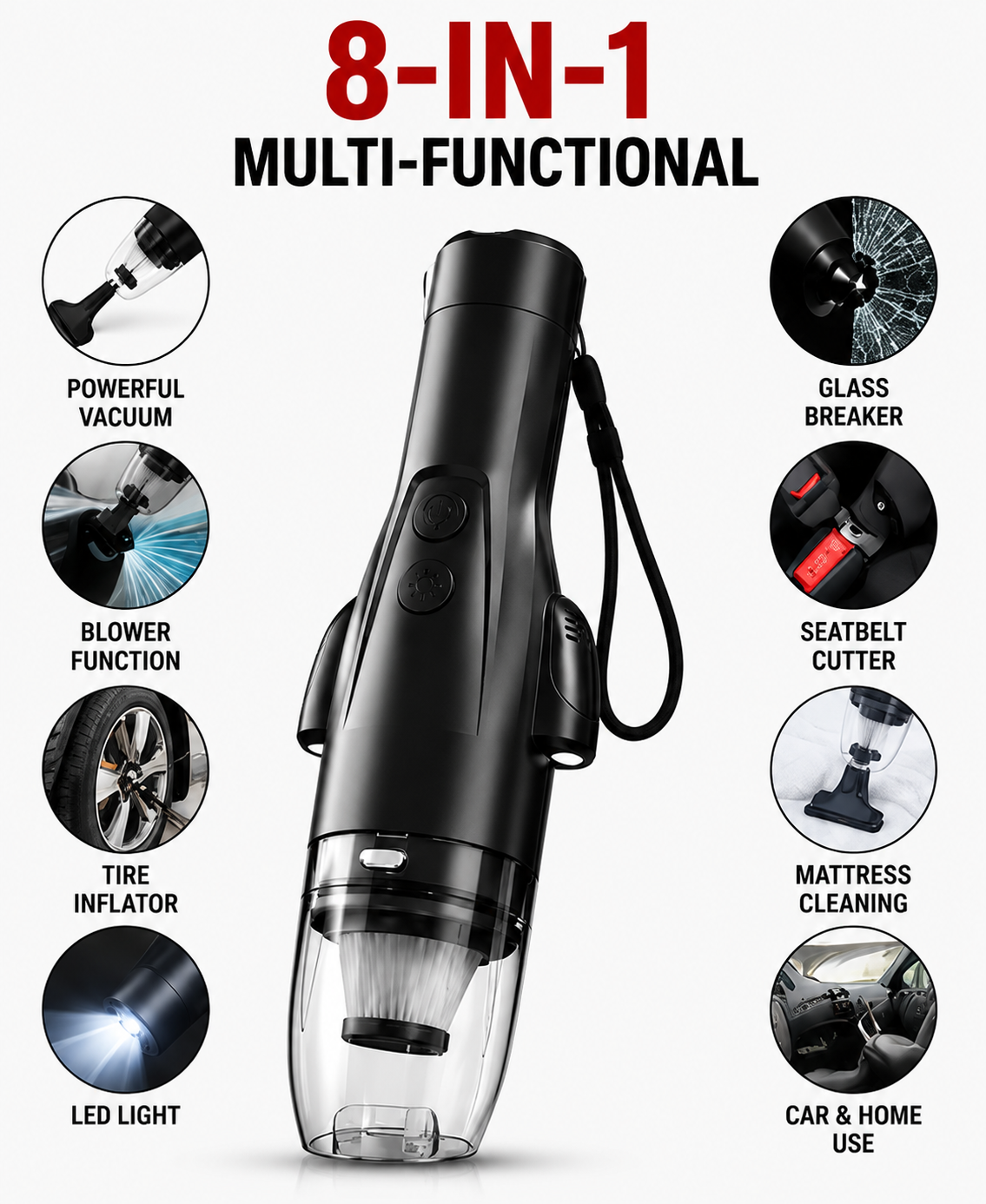 Kavach 8-in-1 Pro | Cordless Emergency Safety & Cleaning Tool