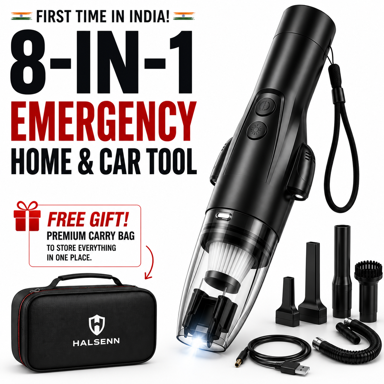 Kavach 8-in-1 Pro | Cordless Emergency Safety & Cleaning Tool